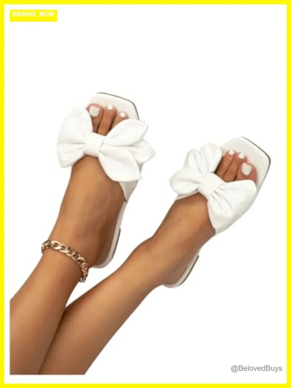 Women's Bow Flat Sandals Slip On PU Leather Slide Shoes Casual